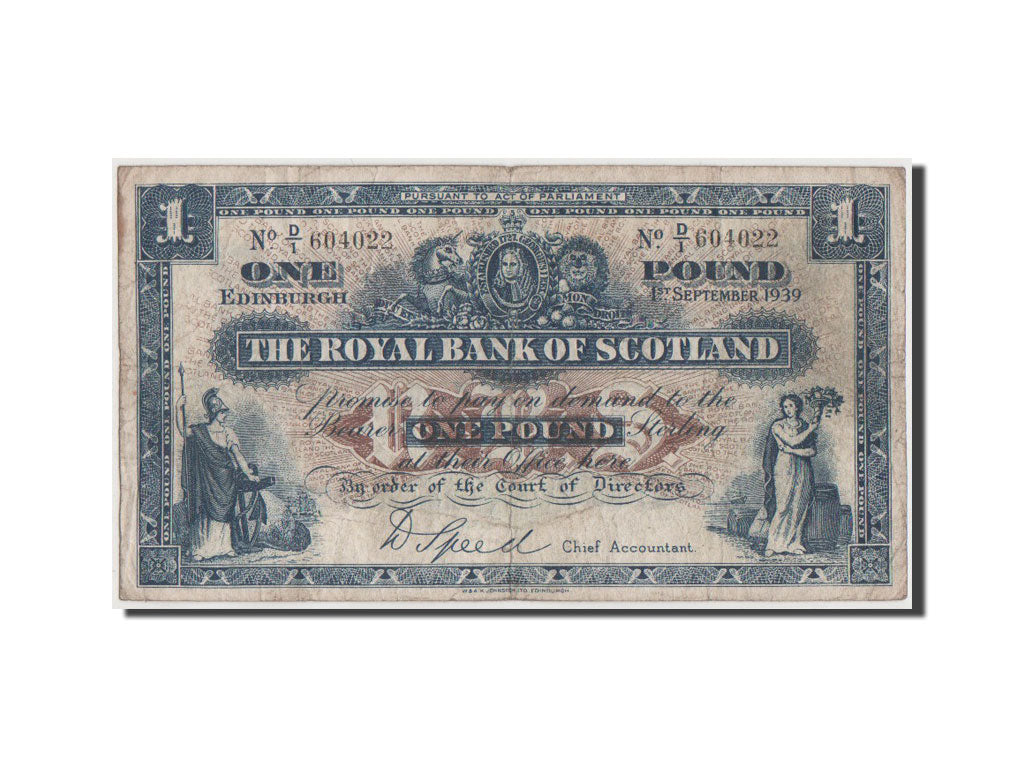 Scotland, 1 Pound, 1939, KM #322a, VF(30-35), D/1 604022