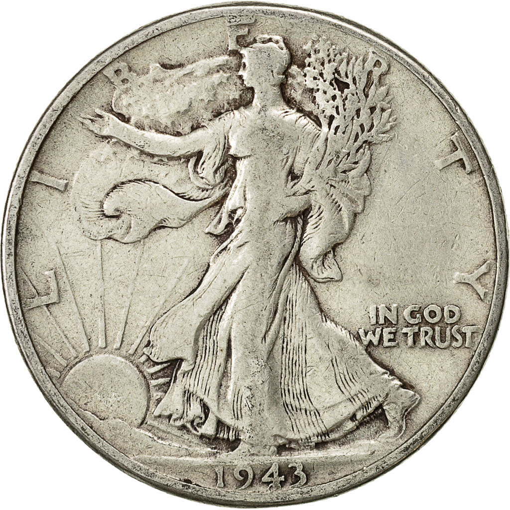 Coin, United States, Walking Liberty Half Dollar, Half Dollar, 1943, U.S. Mint