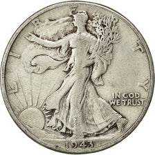 Coin, United States, Walking Liberty Half Dollar, Half Dollar, 1943, U.S. Mint