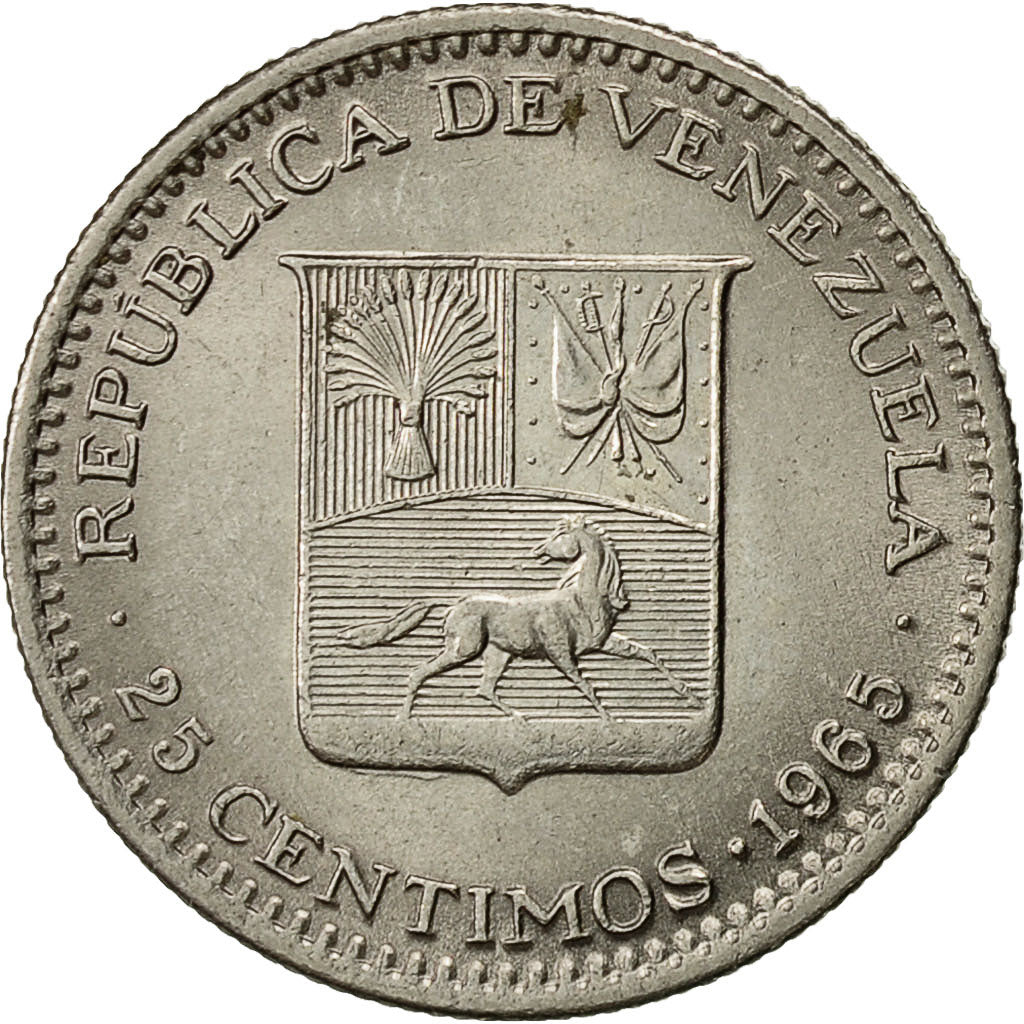 Monnaie, Venezuela, 25 Centimos, 1965, British Royal Mint, SUP, Nickel, KM:40