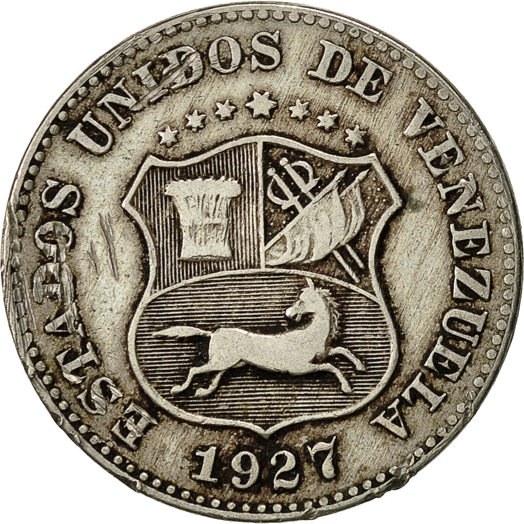 Moneda, Venezuela, 5 Centimos, 1927, MBC, Cobre - níquel, KM:27