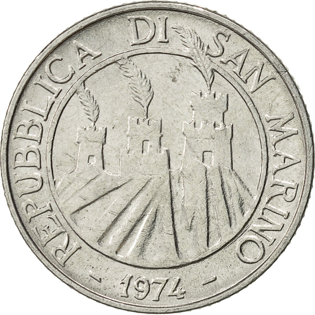 Coin, San Marino, 2 Lire, 1974, Rome, AU(55-58), Aluminum, KM:31