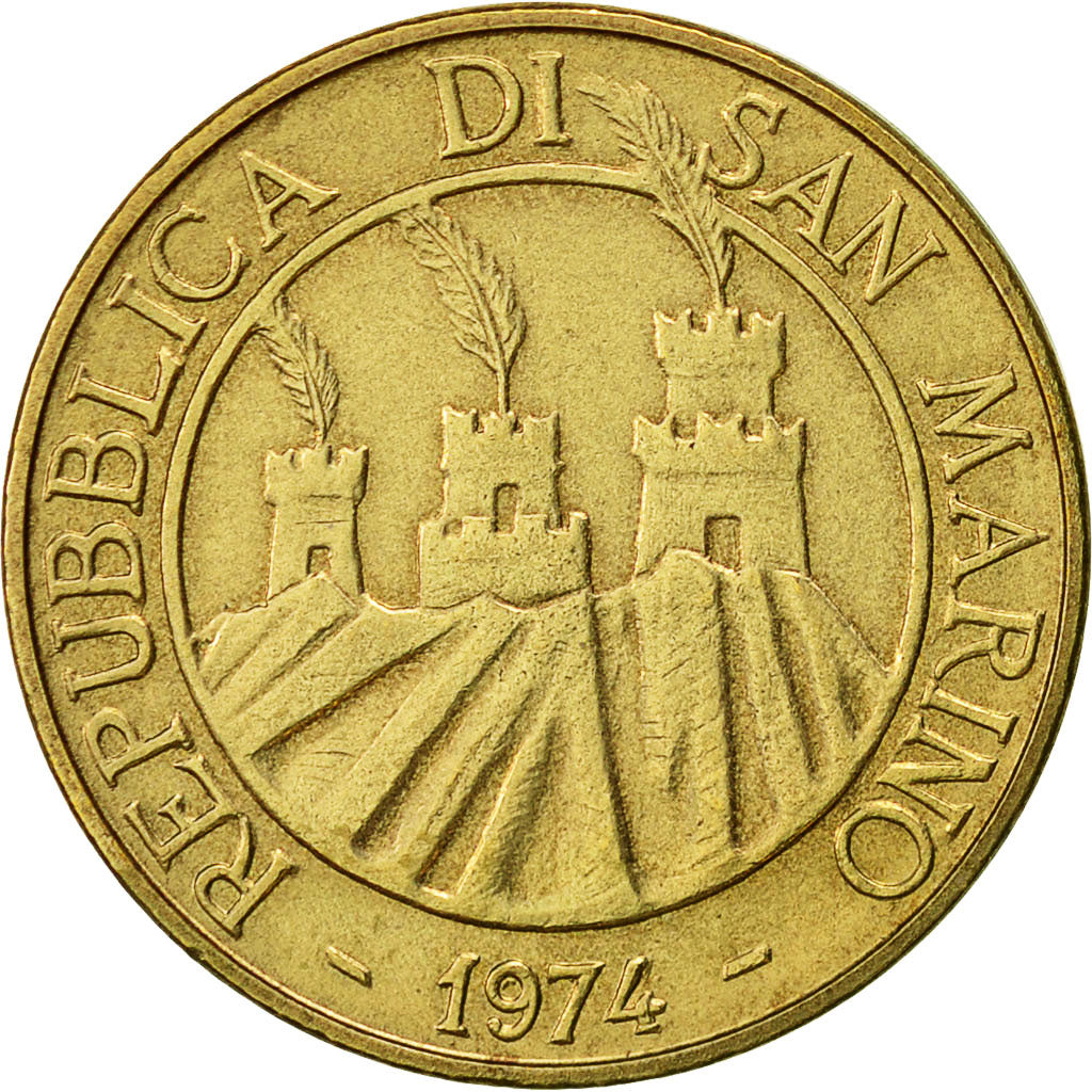San Marino, 20 Lire, 1974, Rome, SPL-, Alluminio-bronzo, KM:34