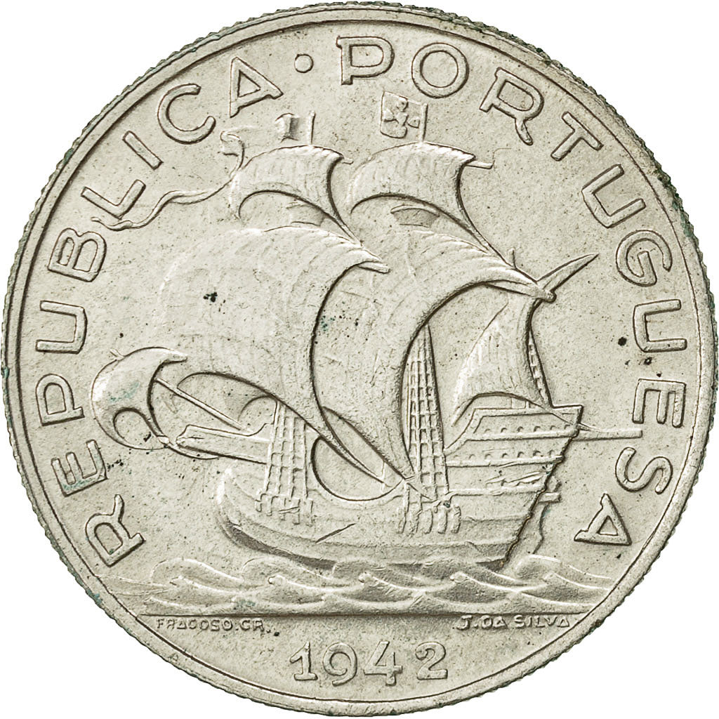 Portugal, 5 Escudos, 1942, VZ, Silber, KM:581