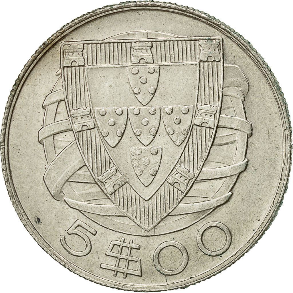 Portugal, 5 Escudos, 1942, VZ, Silber, KM:581