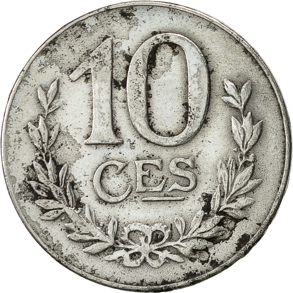 Lussemburgo, Charlotte, 10 Centimes, 1918, BB, Ferro, KM:31