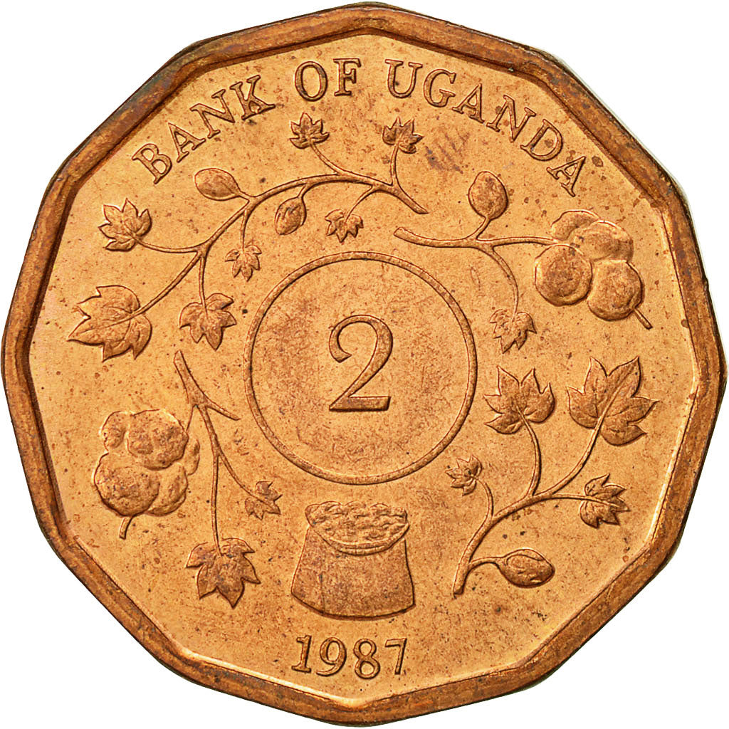 Munten, Oeganda, 2 Shillings, 1987, ZF+, Copper Plated Steel, KM:28