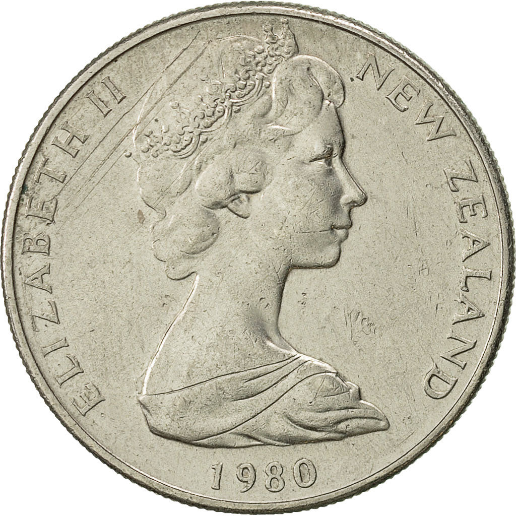 Coin, New Zealand, Elizabeth II, 10 Cents, 1980, AU(50-53), Copper-nickel