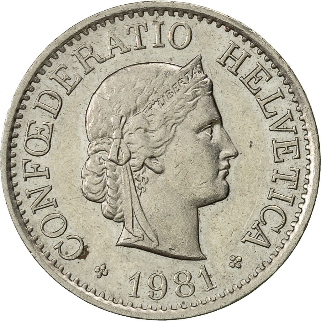Moneta, Szwajcaria, 10 Rappen, 1981, Bern, AU(55-58), Miedź-Nikiel, KM:27