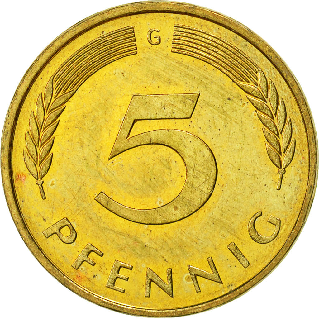 Coin, GERMANY - FEDERAL REPUBLIC, 5 Pfennig, 1990, Karlsruhe, AU(55-58), Brass