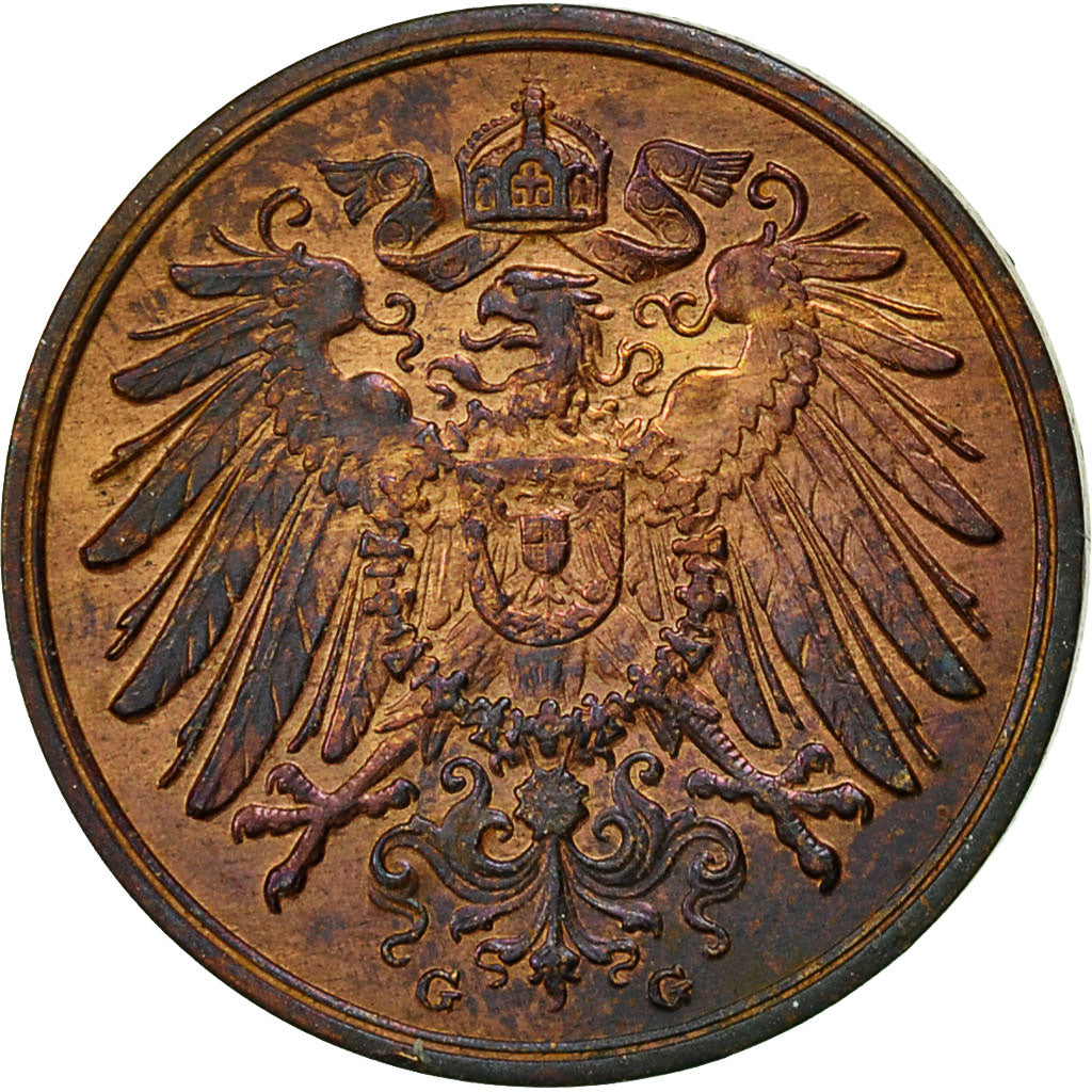 Coin, GERMANY - EMPIRE, Wilhelm II, 2 Pfennig, 1913, Karlsruhe, EF(40-45)