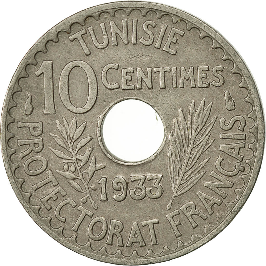 Tunisia, Ahmad Pasha Bey, 10 Centimes, 1933, Paris, EF(40-45), Nickel-Bronze