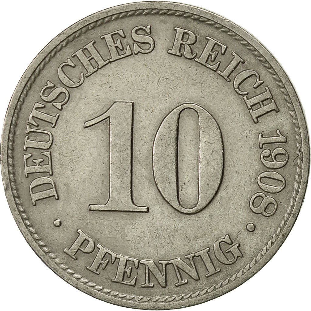 Coin, GERMANY - EMPIRE, Wilhelm II, 10 Pfennig, 1908, Berlin, EF(40-45)