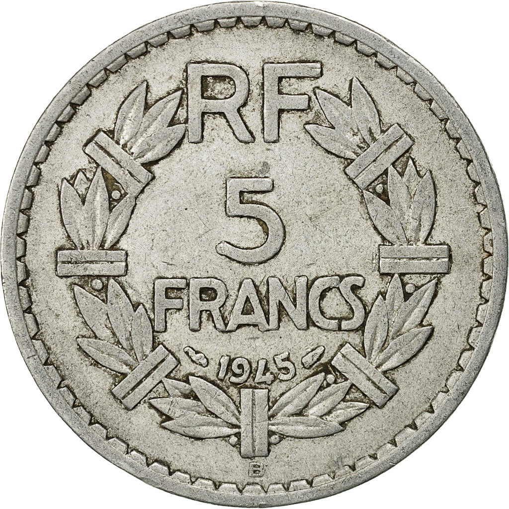 Moneta, Francia, Lavrillier, 5 Francs, 1945, Beaumont - Le Roger, MB, Alluminio