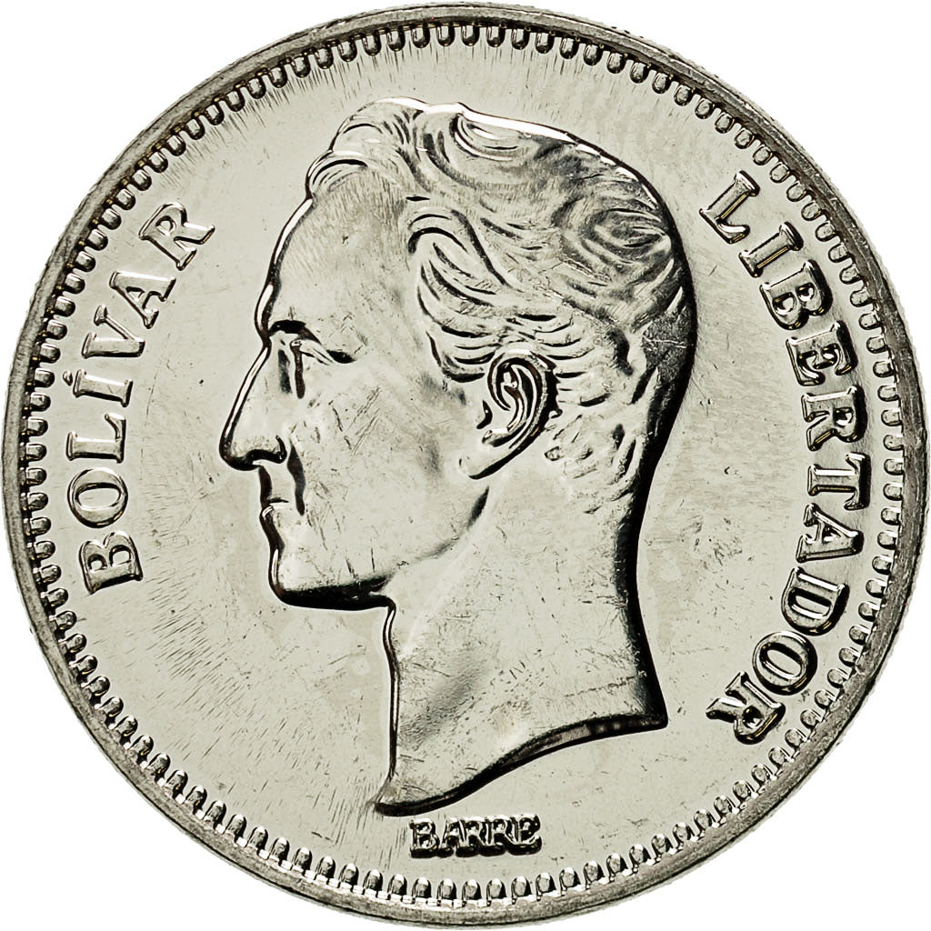 Moneta, Venezuela, 2 Bolivares, 1990, AU(55-58), Nikiel powlekany stalą