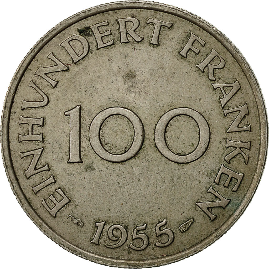 Coin, SAARLAND, 100 Franken, 1955, Paris, EF(40-45), Copper-nickel, KM:4