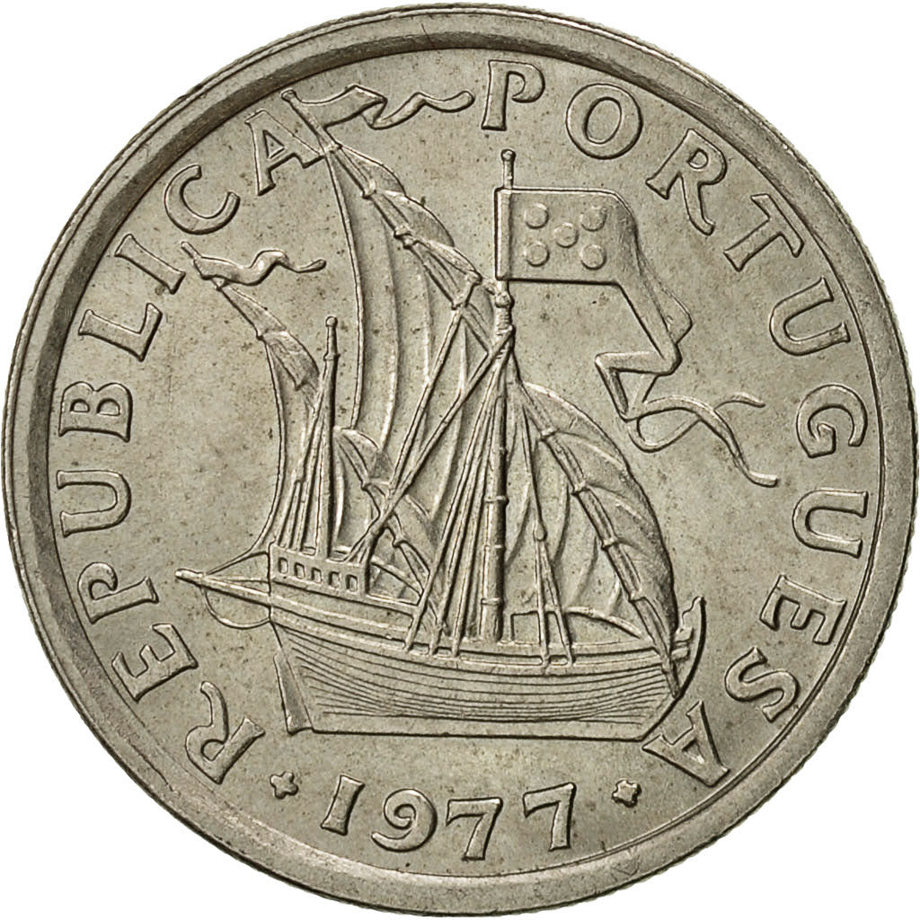 Moneta, Portugal, 2-1/2 Escudos, 1977, AU(55-58), Miedź-Nikiel, KM:590