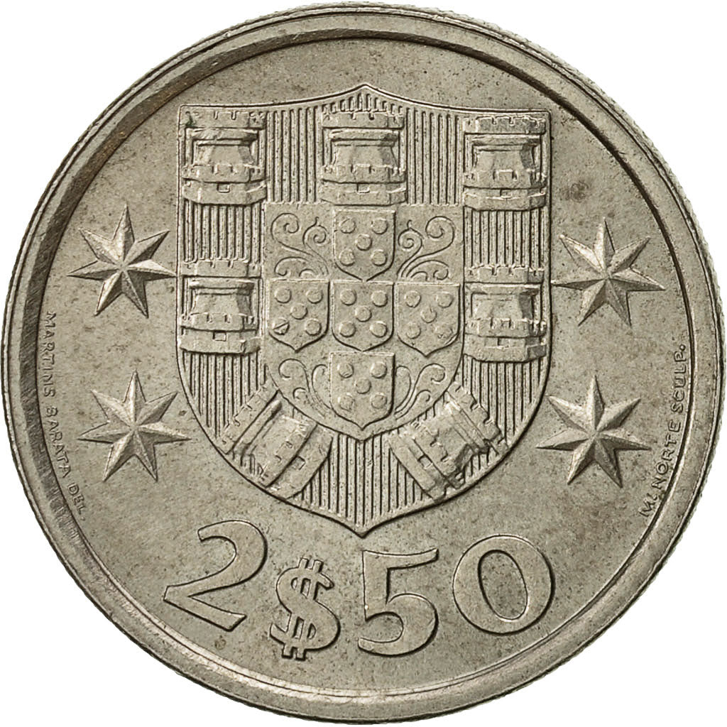 Moneta, Portugal, 2-1/2 Escudos, 1977, AU(55-58), Miedź-Nikiel, KM:590