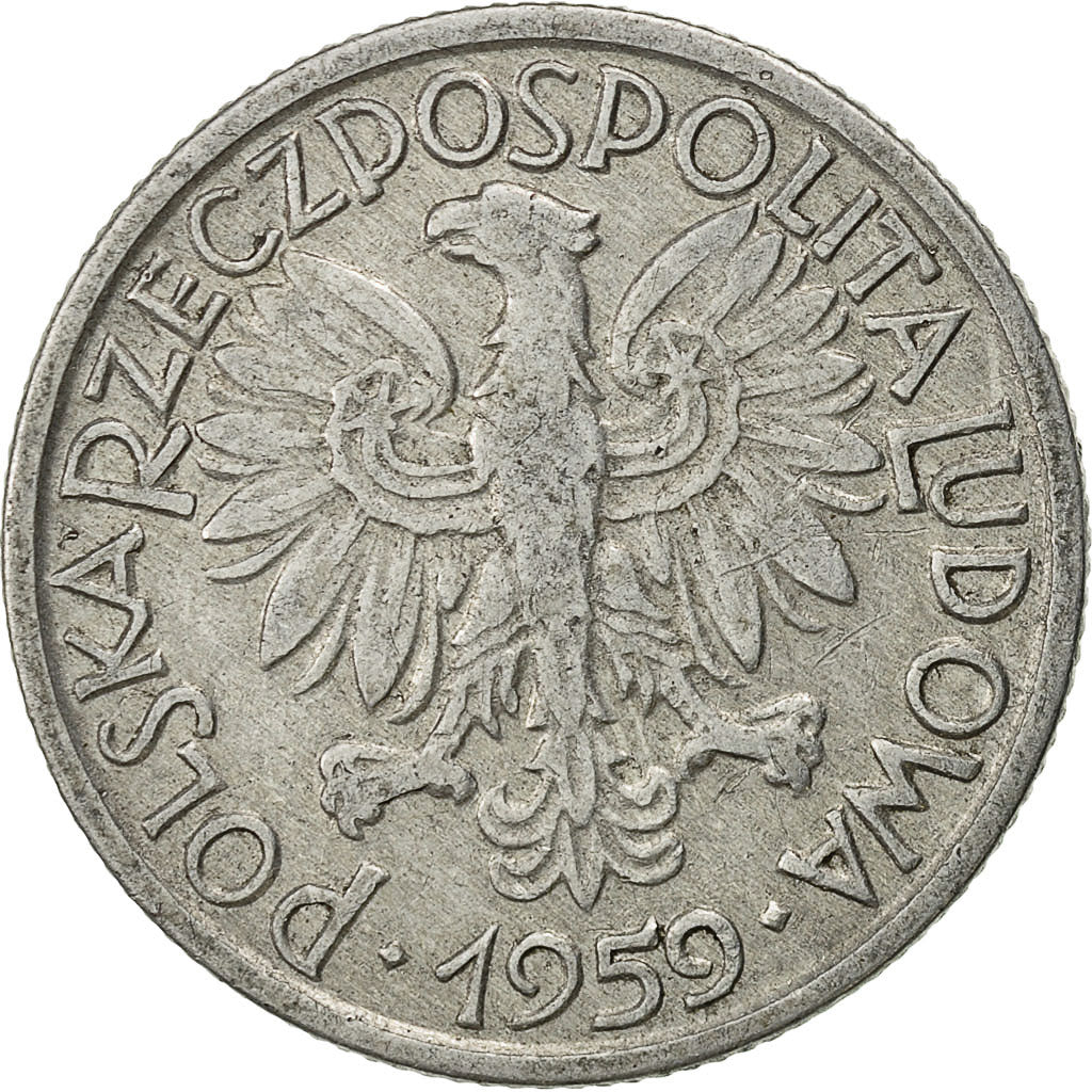 Moneda, Polonia, 2 Zlote, 1959, Warsaw, MBC, Aluminio, KM:46