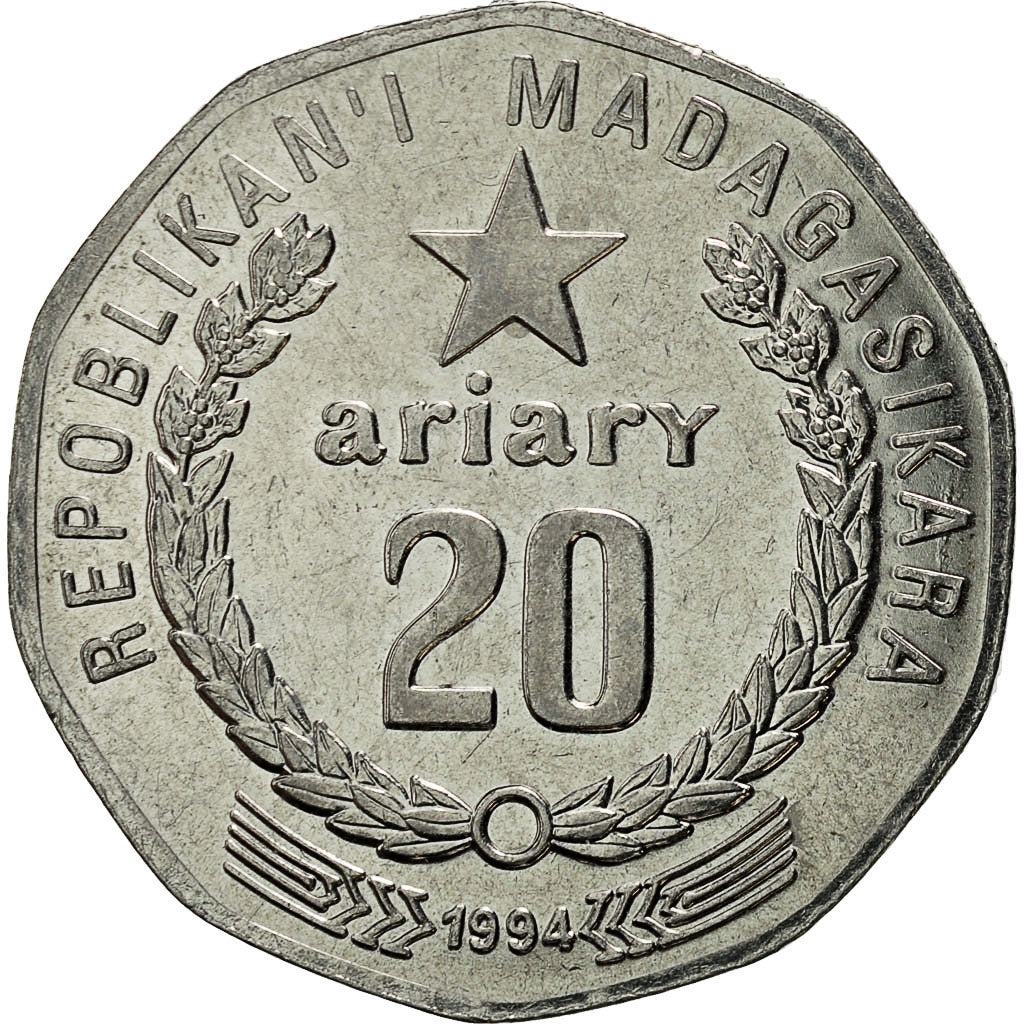 Monnaie, Madagascar, 20 Ariary, 1994, Royal Canadian Mint, SUP, Nickel Clad