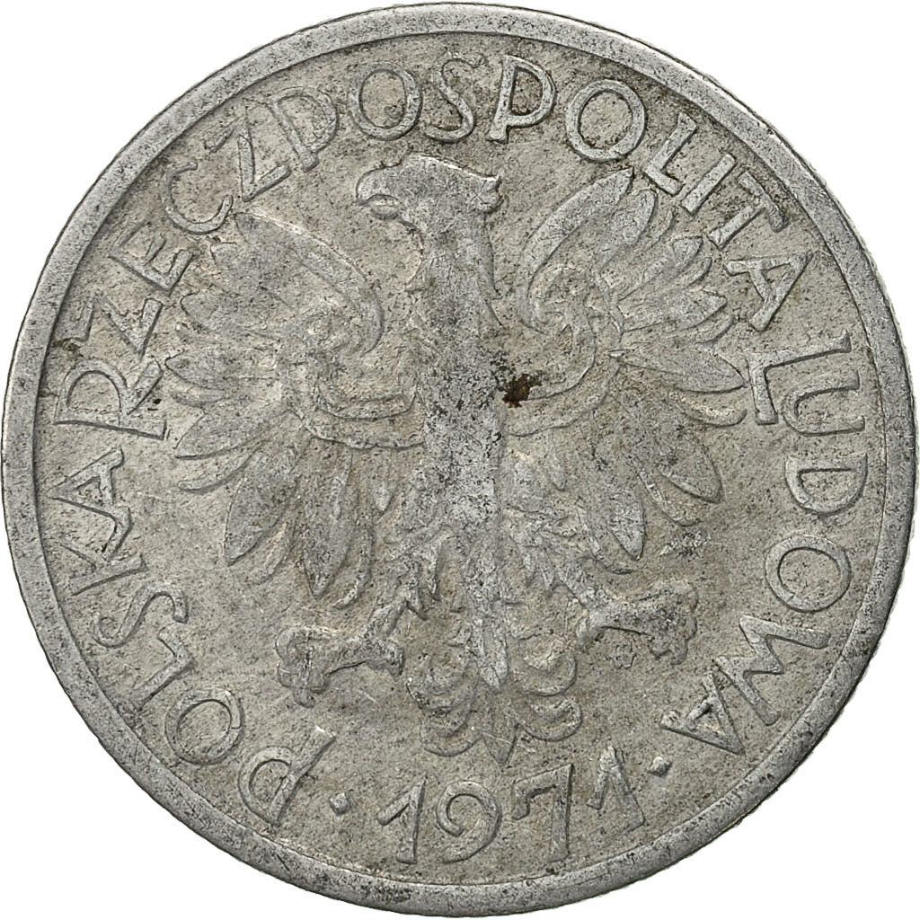 Moneda, Polonia, 2 Zlote, 1971, Warsaw, MBC, Aluminio, KM:46