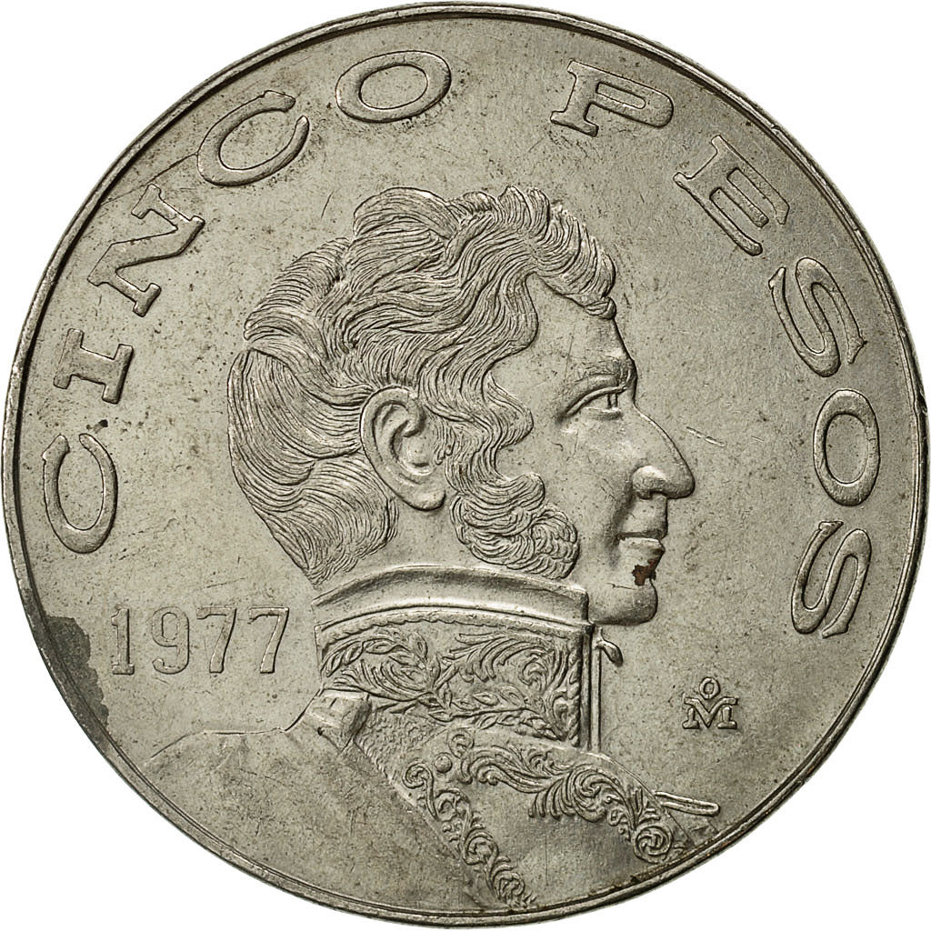 Moneda, México, 5 Pesos, 1977, Mexico City, EBC, Cobre - níquel, KM:472