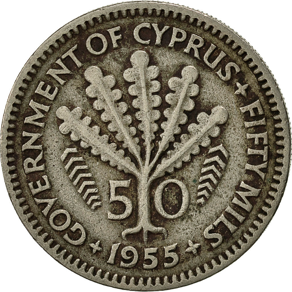 Coin, Cyprus, 50 Mils, 1955, EF(40-45), Copper-nickel, KM:36