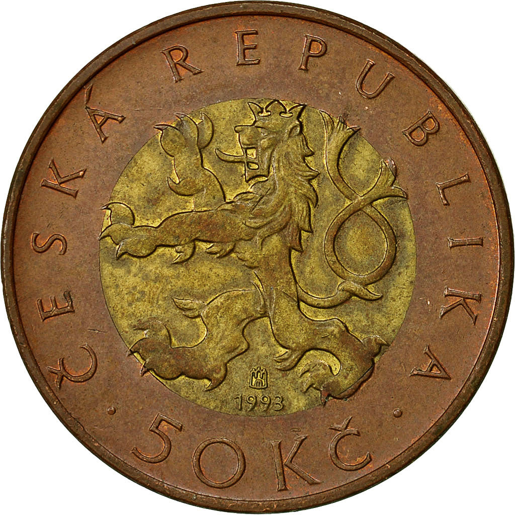 Coin, Czech Republic, 50 Korun, 1993, VF(30-35), Bi-Metallic, KM:1