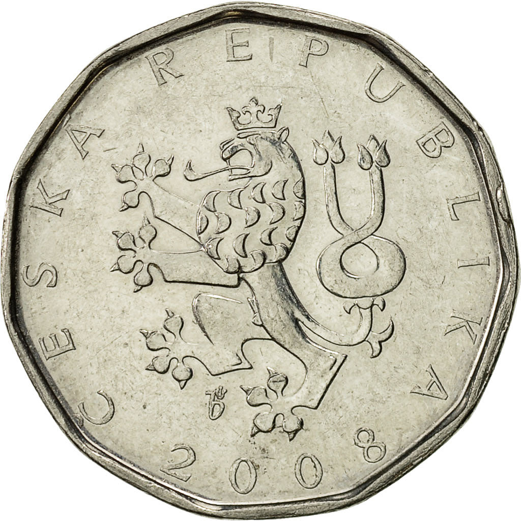 Munten, Tsjechische Republiek, 2 Koruny, 2008, ZF+, Nickel plated steel, KM:9