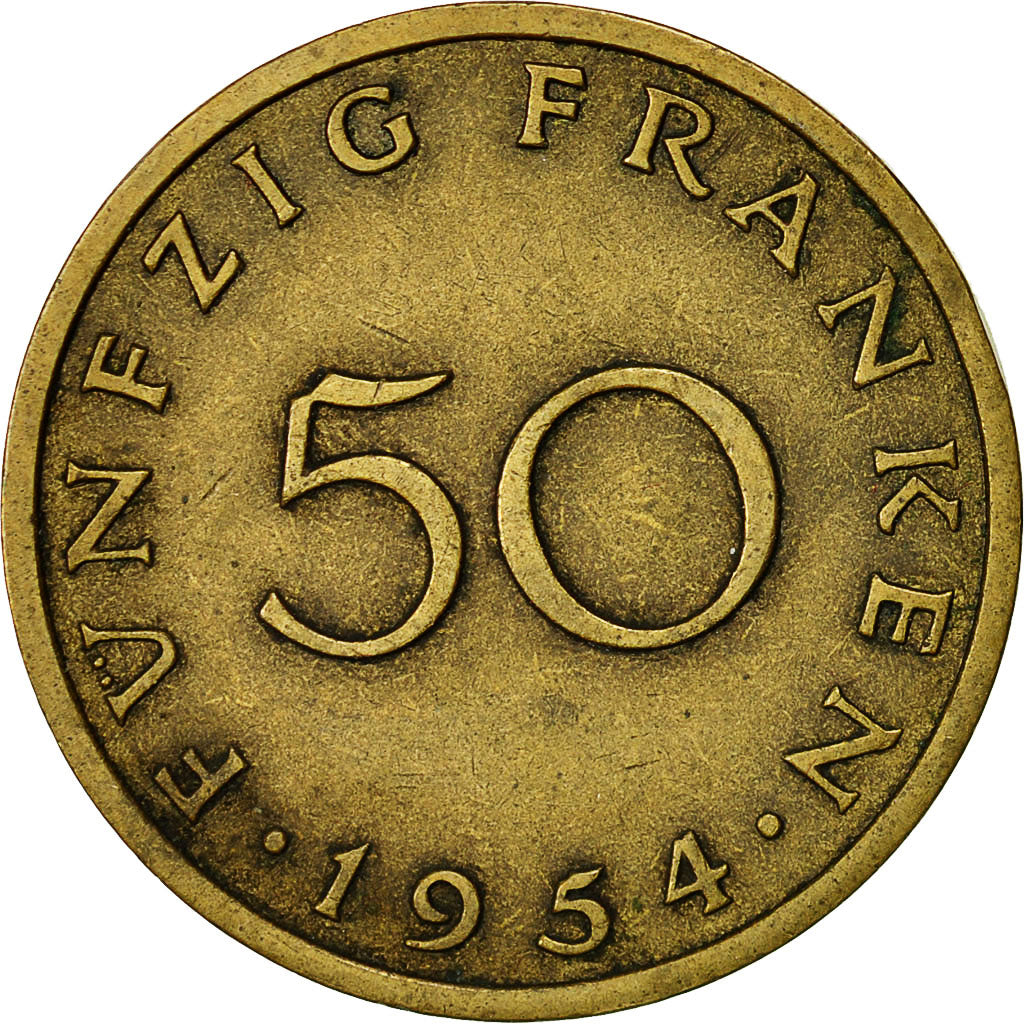 Coin, SAARLAND, 50 Franken, 1954, Paris, EF(40-45), Aluminum-Bronze, KM:3