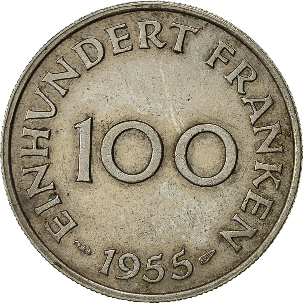 SAARLAND, 100 Franken, 1955, Paris, BB, Rame-nichel, KM:4