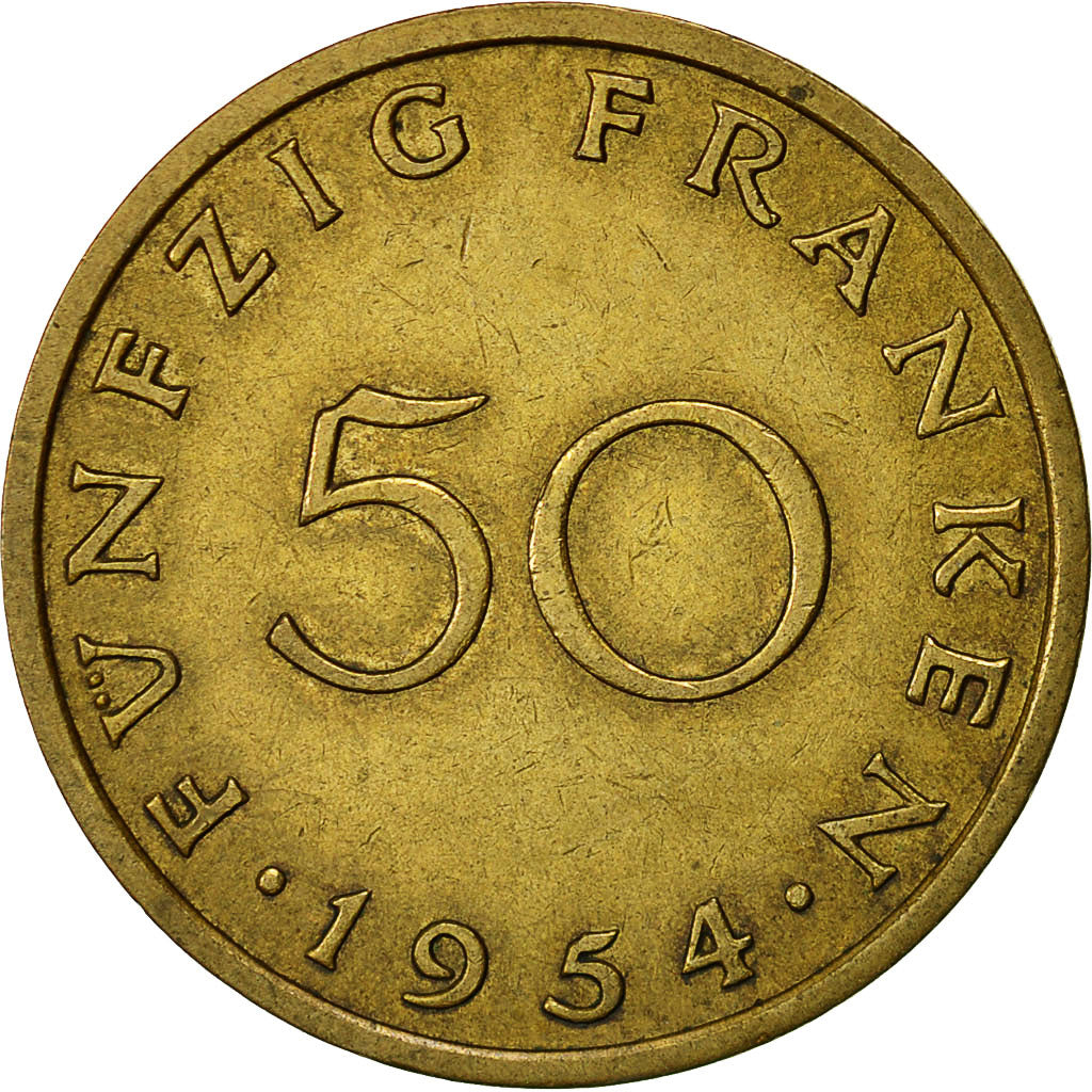 SAARLAND, 50 Franken, 1954, Paris, BB, Alluminio-bronzo, KM:3