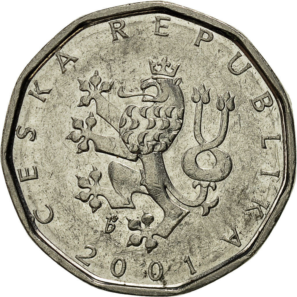 Moneda, República Checa, 2 Koruny, 2001, MBC+, Níquel chapado en acero, KM:9