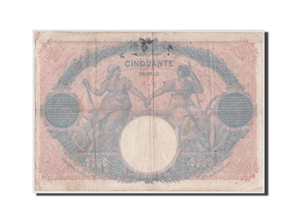 France, 50 Francs, 50 F 1889-1927 ''Bleu et Rose'', 1914, KM #64e, VF(30-35),...