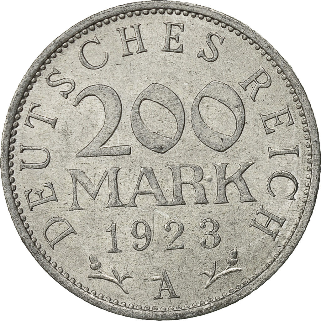 Moneta, NIEMCY, REP. WEIMARSKA, 200 Mark, 1923, Berlin, AU(50-53), Aluminium