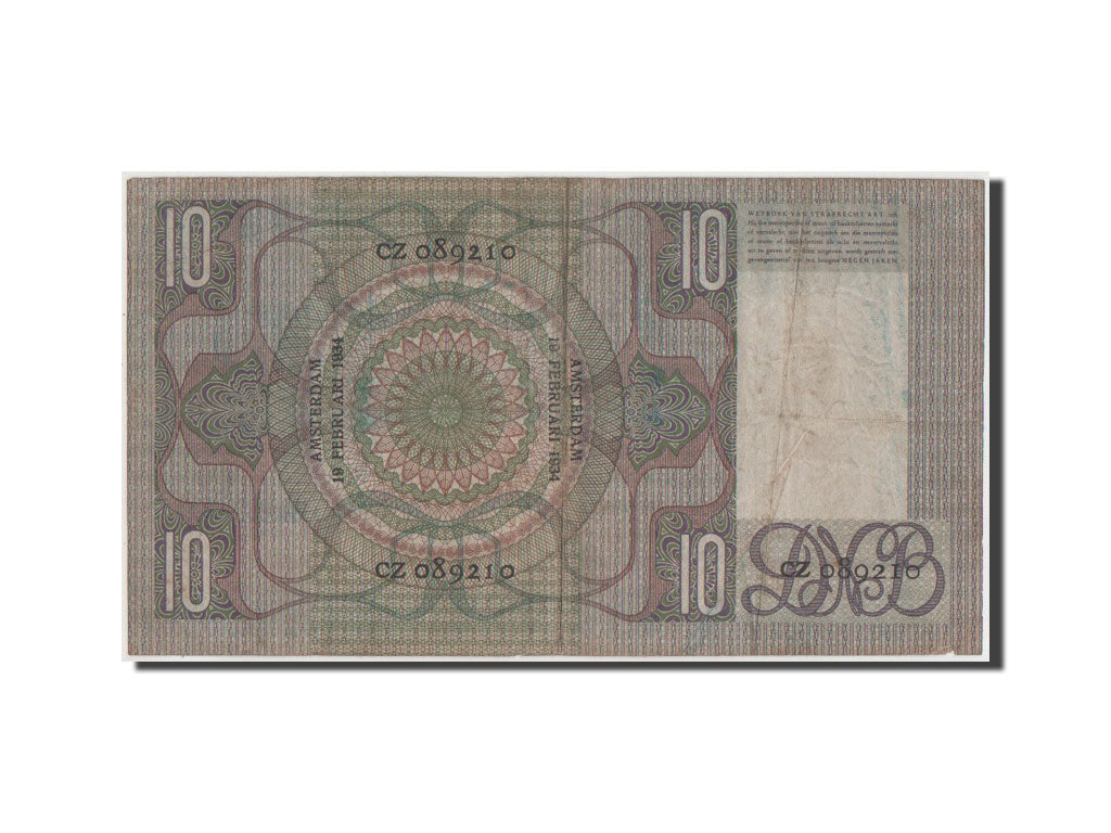Netherlands, 10 Gulden, 1934, KM #49, VF(20-25), CZ 089210