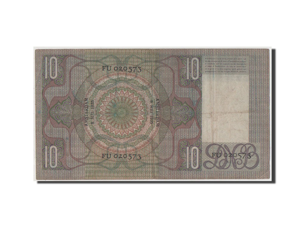 Netherlands, 10 Gulden, 1935, KM #49, VF(30-35), FU 020573