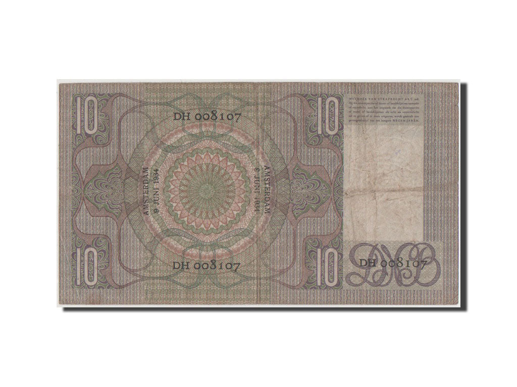 Netherlands, 10 Gulden, 1934, KM #49, VF(20-25), DH 008107