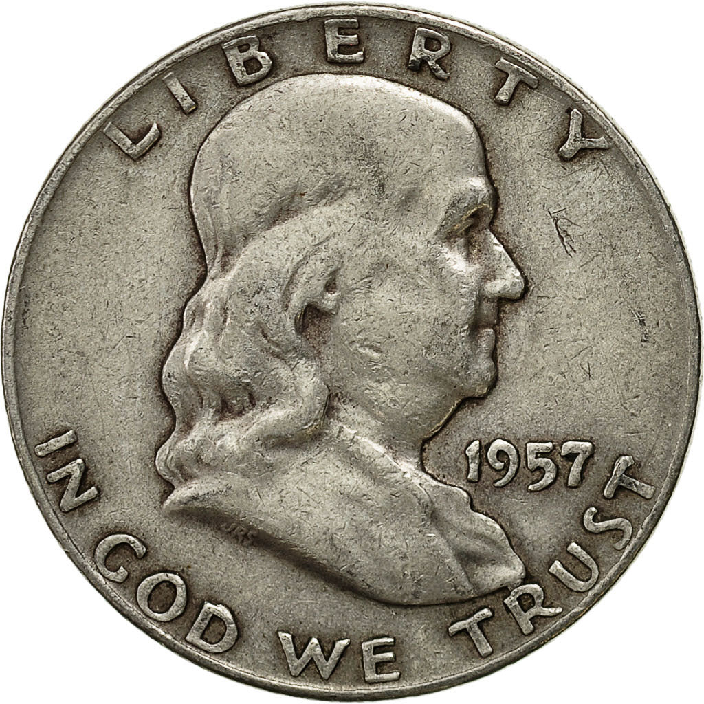 Coin, United States, Franklin Half Dollar, Half Dollar, 1957, U.S. Mint, Denver
