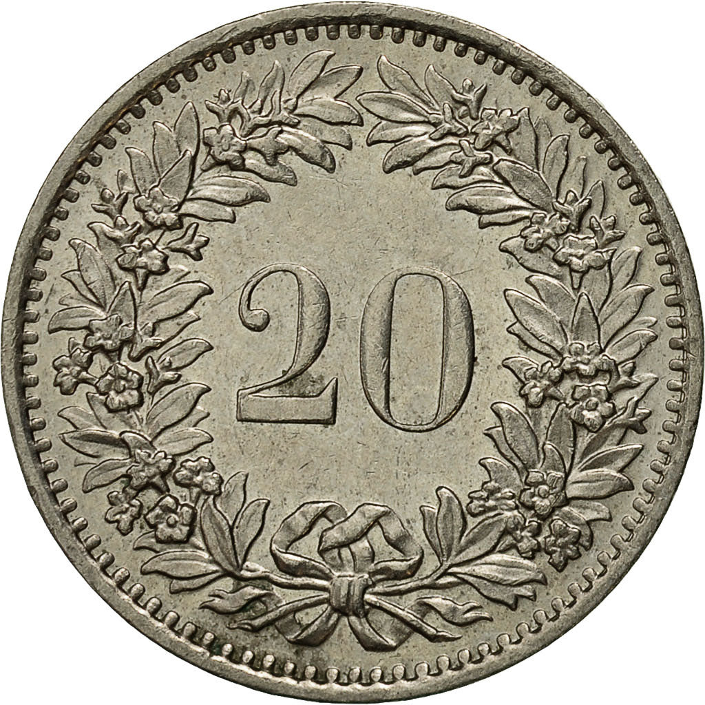 Münze, Schweiz, 20 Rappen, 1978, Bern, VZ, Copper-nickel, KM:29a