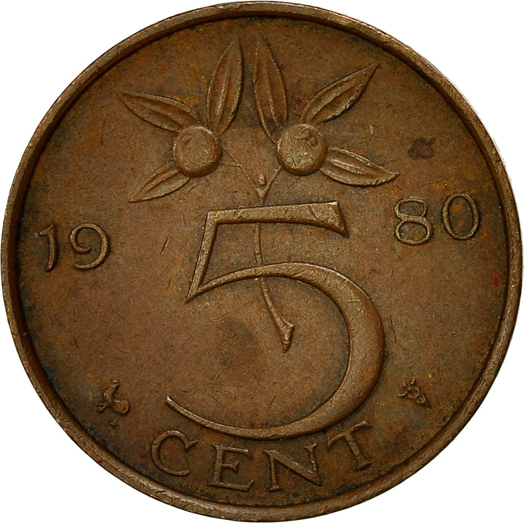Coin, Netherlands, Juliana, 5 Cents, 1980, EF(40-45), Bronze, KM:181