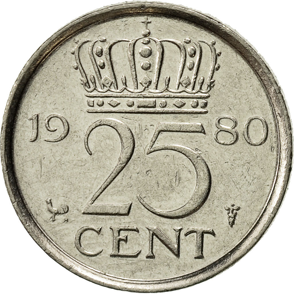 Moneta, Holandia, Juliana, 25 Cents, 1980, AU(50-53), Nikiel, KM:183