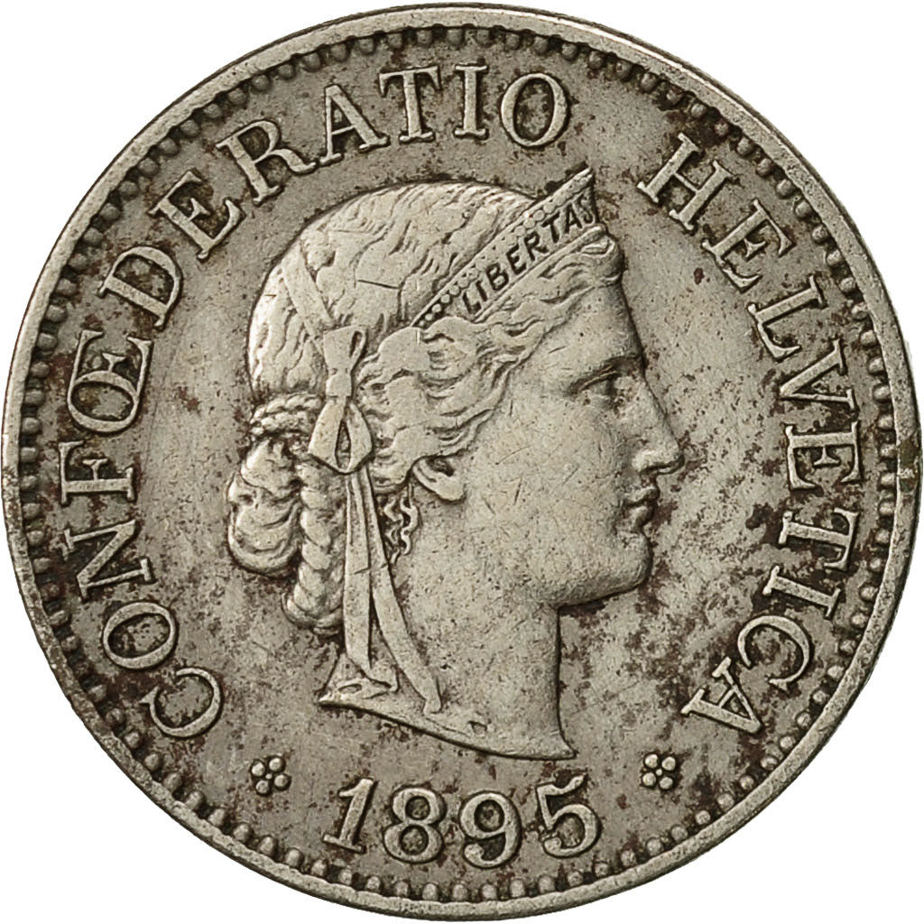 Moneta, Svizzera, 10 Rappen, 1895, Bern, BB, Rame-nichel, KM:27