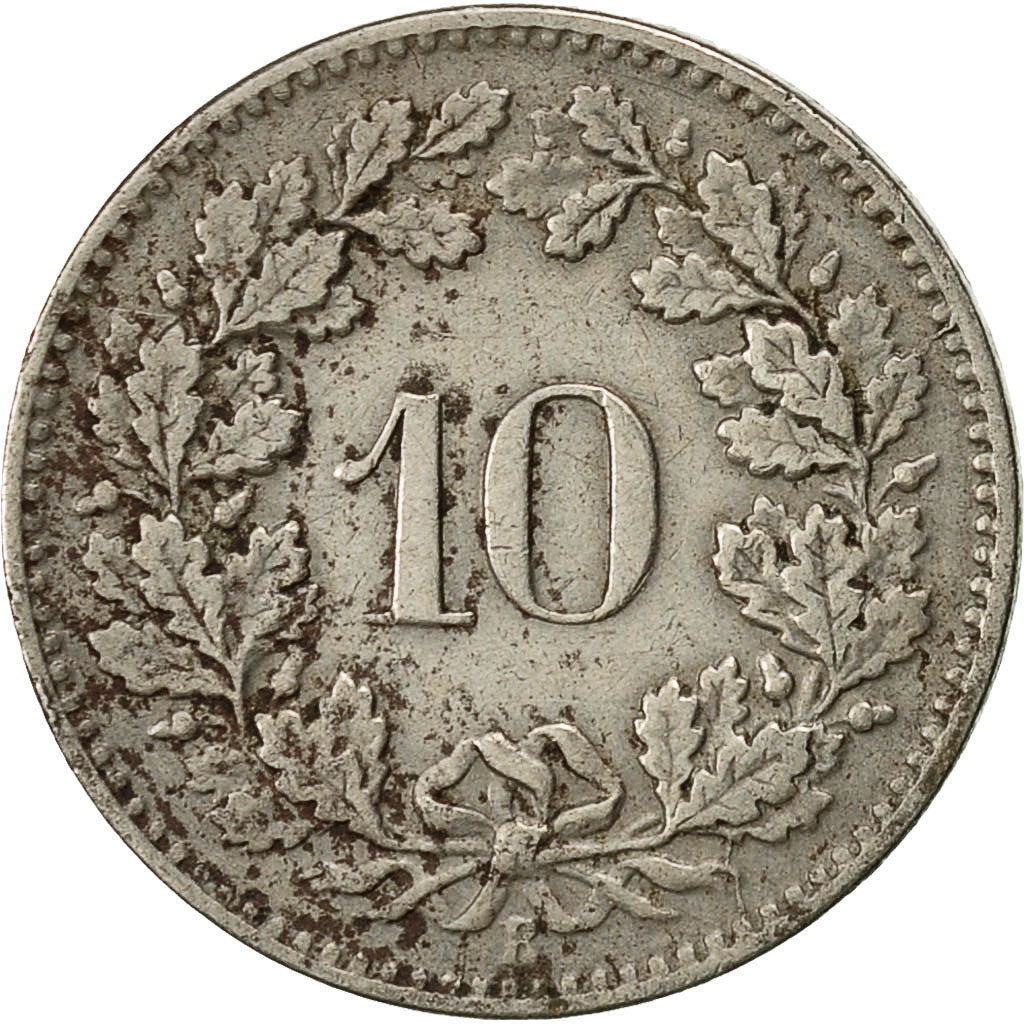 Moneta, Svizzera, 10 Rappen, 1895, Bern, BB, Rame-nichel, KM:27