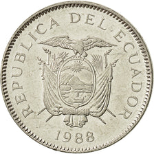 Coin, Ecuador, 5 Sucres, Cinco, 1988, AU(50-53), Nickel Clad Steel, KM:91