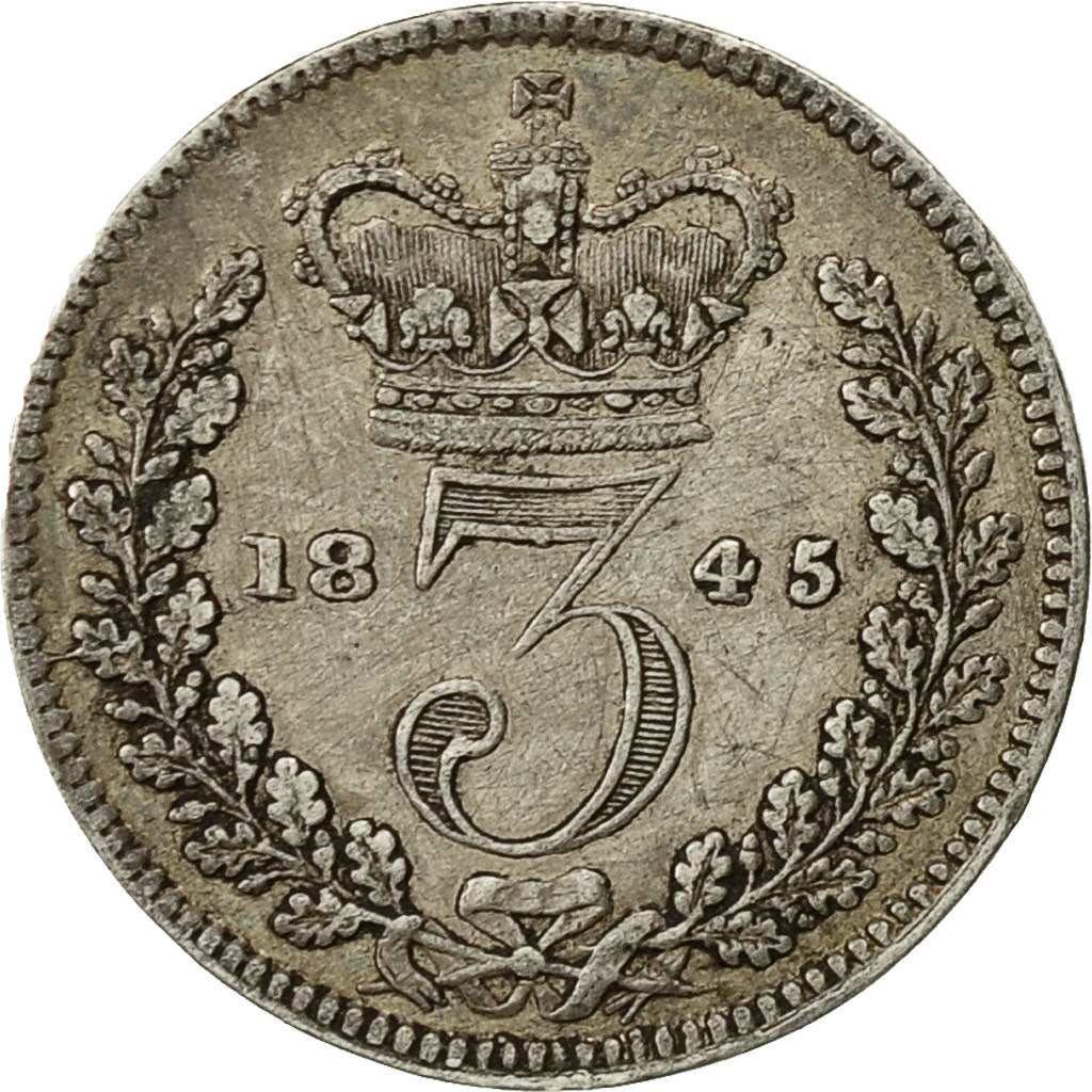Great Britain, Victoria, 3 Pence, 1845, EF(40-45), Silver, KM:730