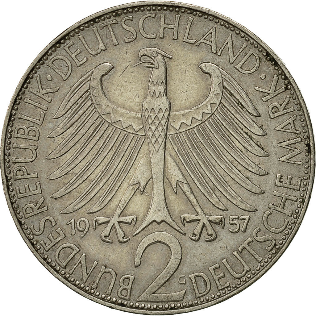 Coin, GERMANY - FEDERAL REPUBLIC, 2 Mark, 1957, Karlsruhe, EF(40-45)