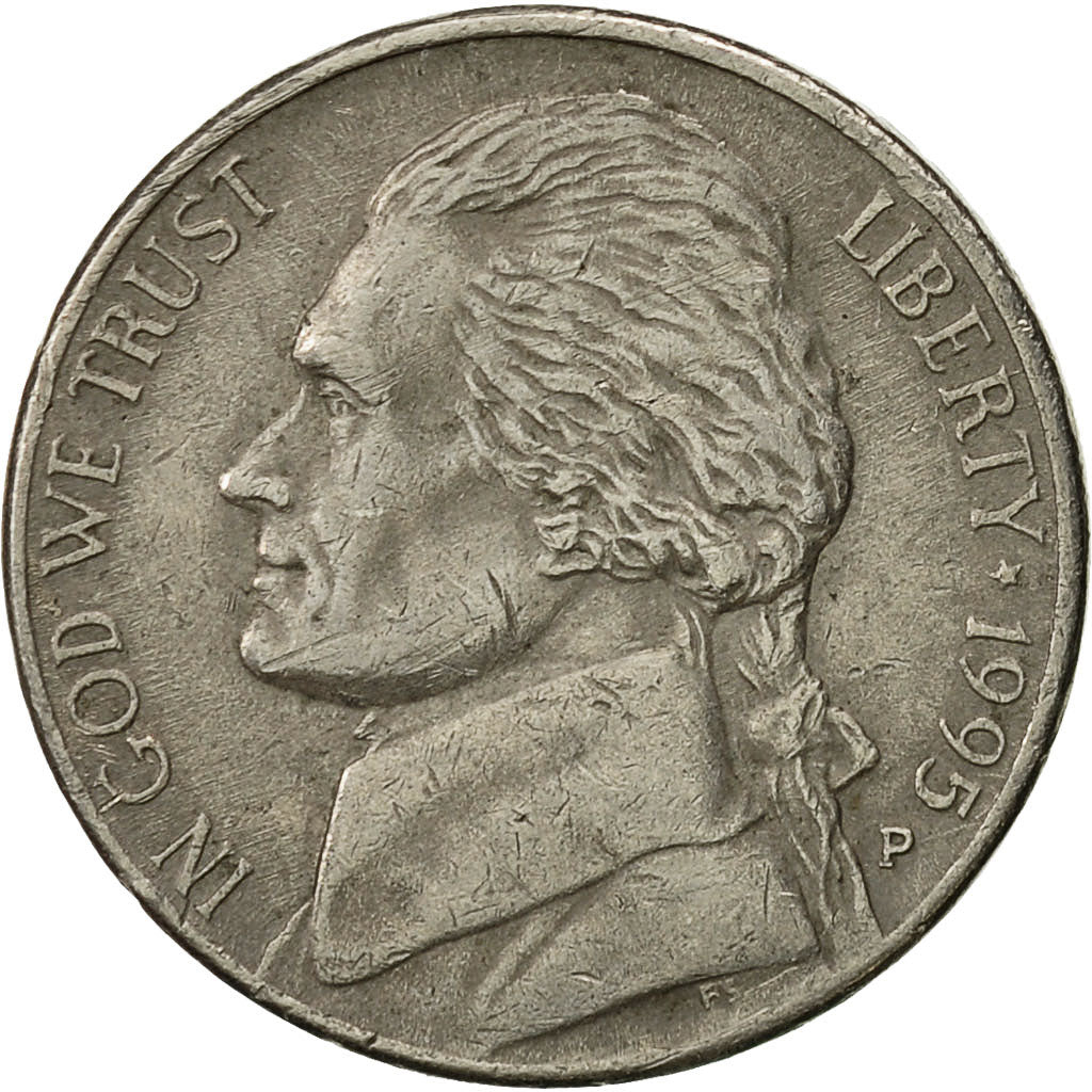 Coin, United States, Jefferson Nickel, 5 Cents, 1995, U.S. Mint, Philadelphia