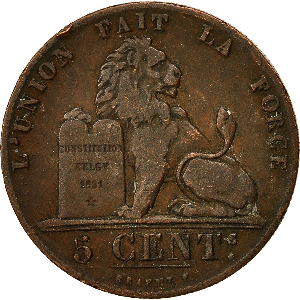 Coin, Belgium, Leopold I, 5 Centimes, 1851, VF(30-35), Copper, KM:5.1