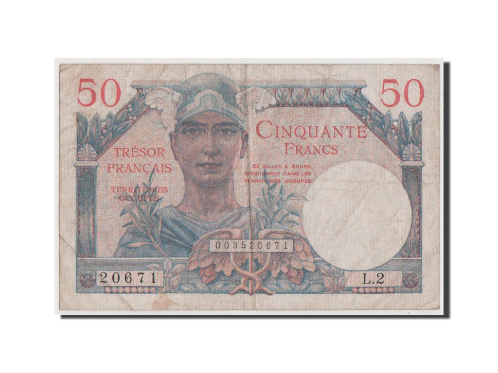 France, 50 Francs, 1947 French Treasury, 1947, KM #M8, VF(20-25), L.2, Fayette..